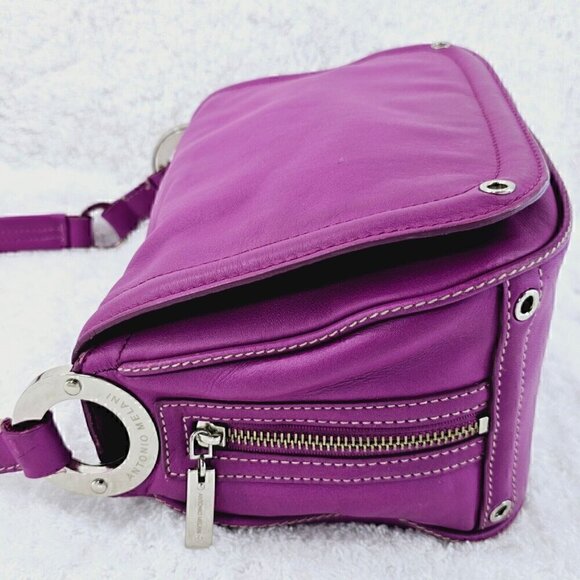 ANTONIO MELANI Purple Smooth Leather Shoulder Bag Silver Hardware - Picture 6 of 16